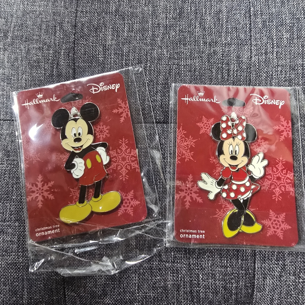 Hallmark Disney Mickey and Minnie Flat Christmas Ornaments - New
